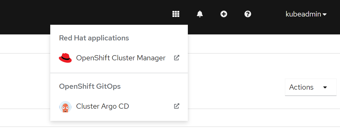 OpenShift Gitops menu OpenShift Gitops menu with Cluster Argo CD menu option